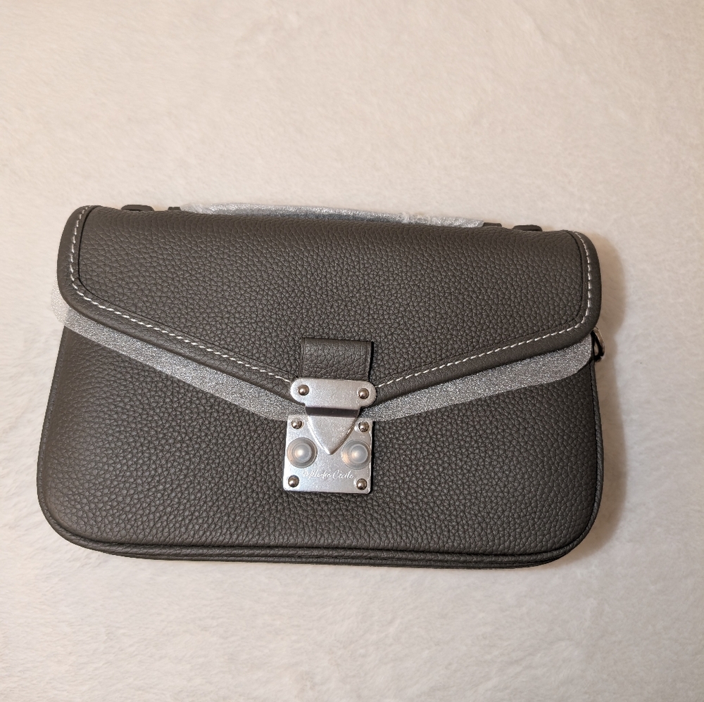 DUYP Graphite Grey "Le Petit Paris15" Mini Leather Crossbody bag Silver Hardware - Picture 5 of 16